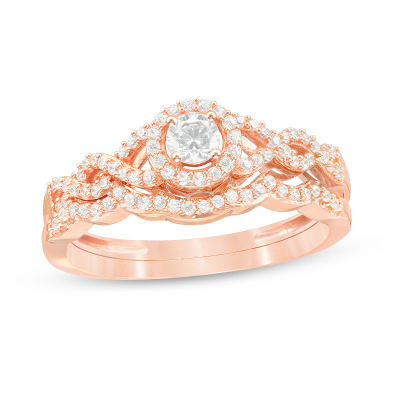 Main Image 1 of 3/8 CT. T.W. Diamond Frame Twist Bridal Set in 10K Rose Gold