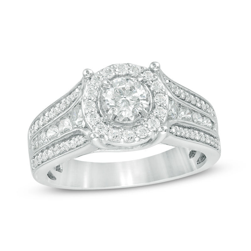 1 CT. T.W. Diamond Frame Multi-Row Engagement Ring in 10K White Gold