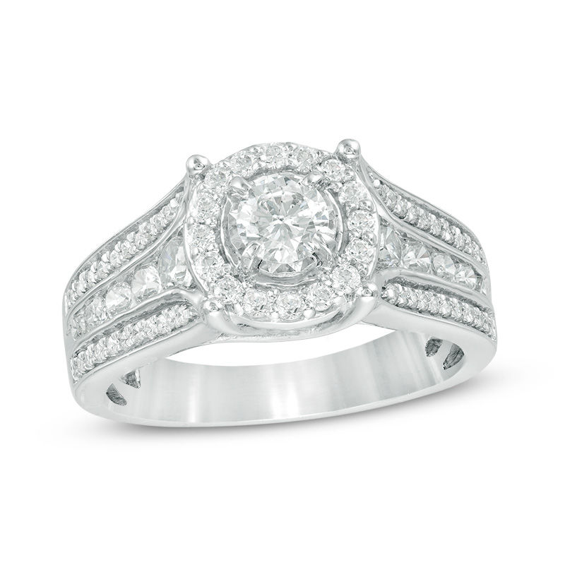 1 CT. T.W. Diamond Frame Multi-Row Engagement Ring in 10K White Gold