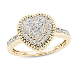 1/4 CT. T.W. Multi-Diamond Heart-Shaped Rope Frame Ring in 10K Gold