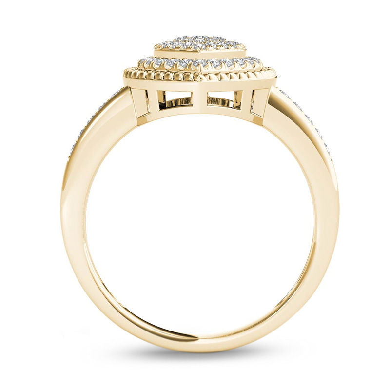 Main Image 3 of 1/4 CT. T.W. Multi-Diamond Heart-Shaped Rope Frame Ring in 10K Gold