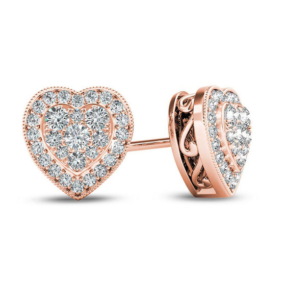 1/3 CT. T.W. Multi-Diamond Vintage-Style Heart Stud Earrings in 10K ...