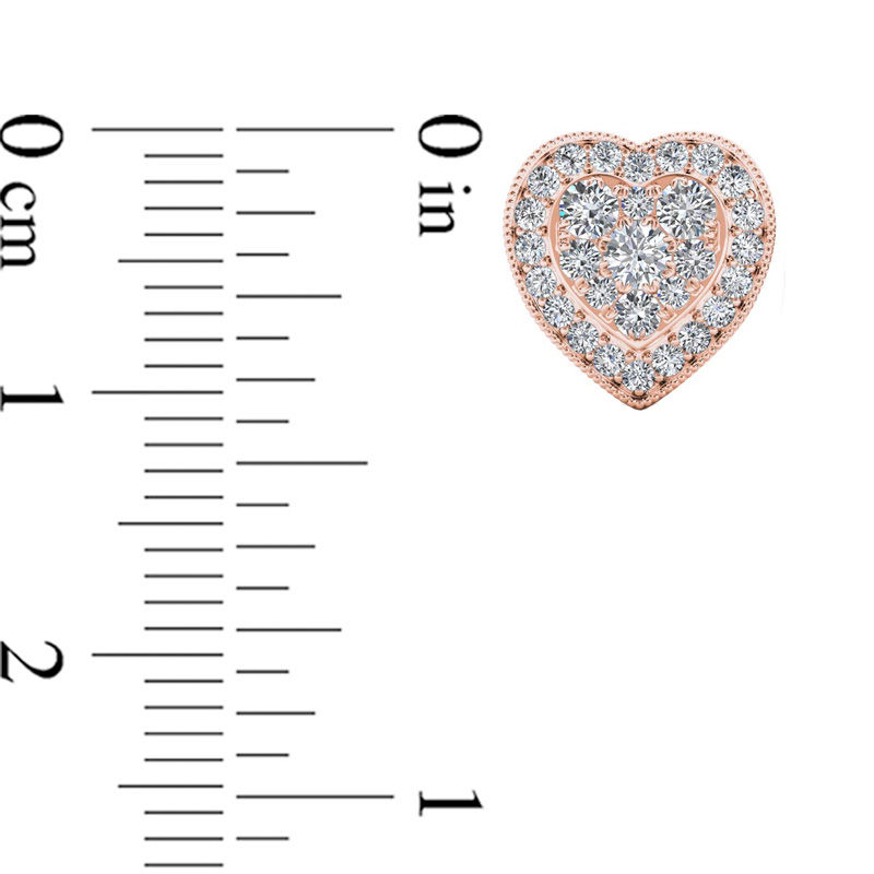 Main Image 2 of 1/3 CT. T.W. Multi-Diamond Vintage-Style Heart Stud Earrings in 10K Rose Gold