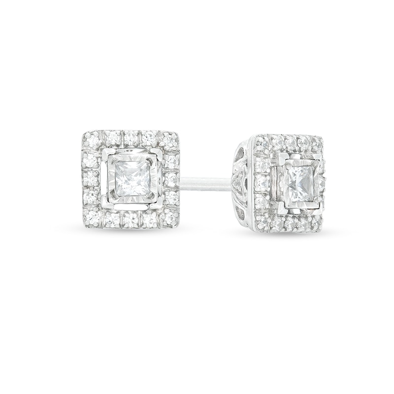 1/4 CT. T.W. Princess-Cut Diamond Frame Stud Earrings in 10K White Gold