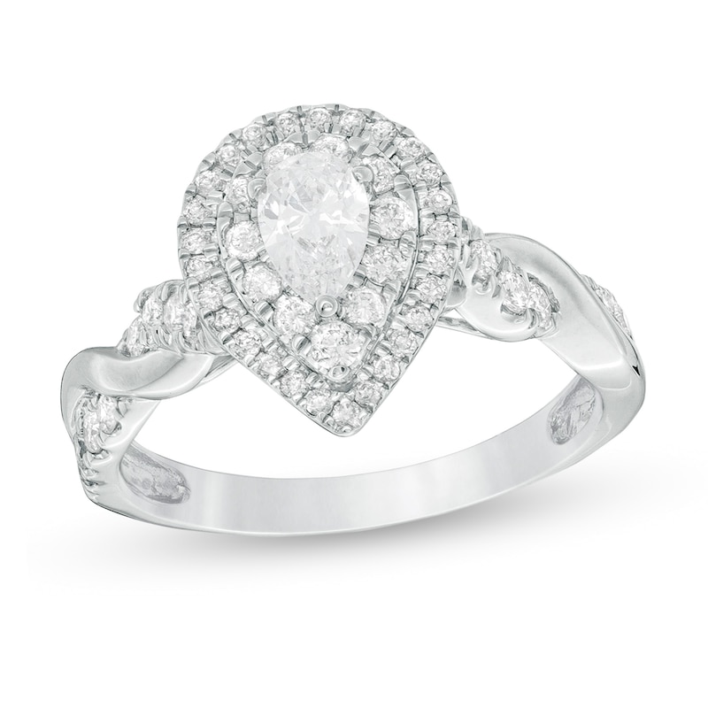 Main Image 1 of 1 CT. T.W. Pear-Shaped Diamond Double Frame Twist Engagement Ring in 14K White Gold