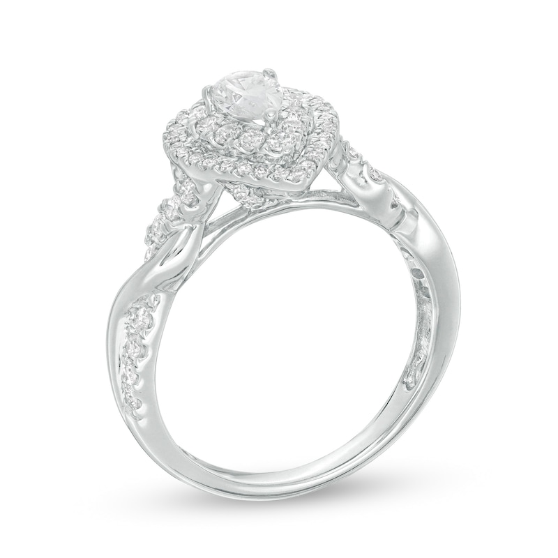Main Image 2 of 1 CT. T.W. Pear-Shaped Diamond Double Frame Twist Engagement Ring in 14K White Gold