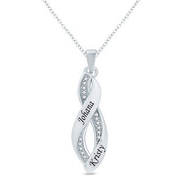 Couple's Diamond Accent Cascading Pendant in Sterling Silver (2 Names)