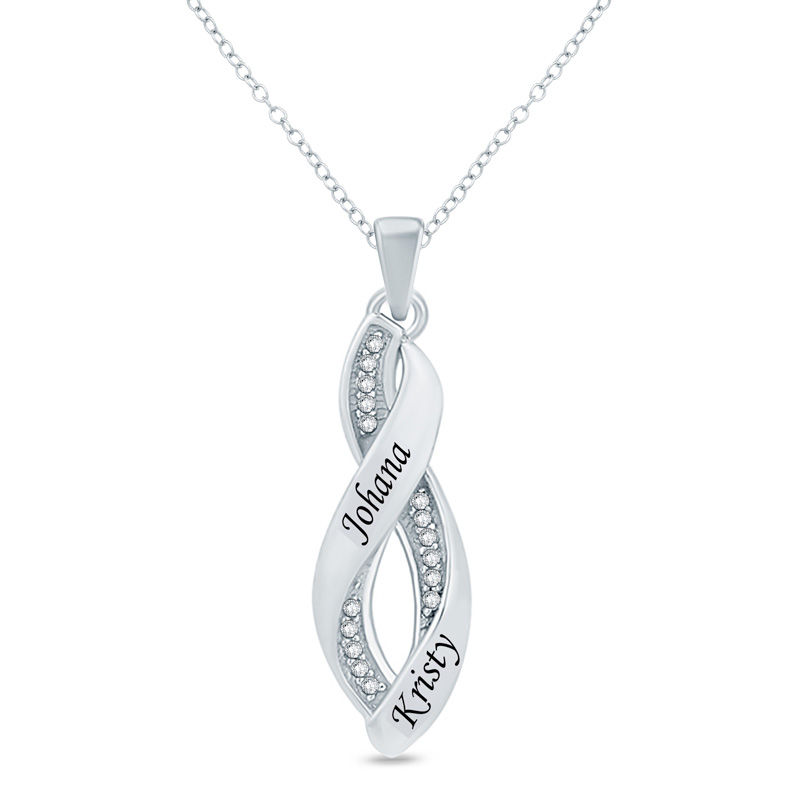 Main Image 1 of Couple's Diamond Accent Cascading Pendant in Sterling Silver (2 Names)