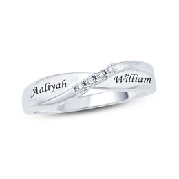 Couple's Diamond Accent Criss-Cross Ring in Sterling Silver (2 Names)