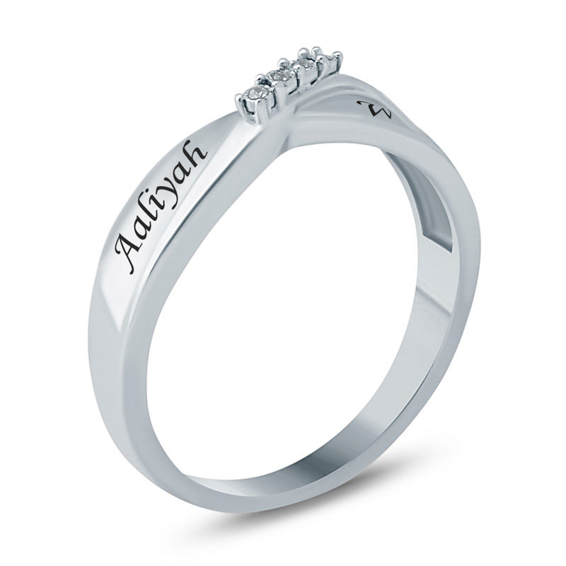 Couple's Diamond Accent Criss-Cross Ring in Sterling Silver (2 Names)