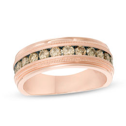 Men's 1 CT. T.W. Champagne Diamond Milgrain-Edge Wedding Band in 10K Rose Gold