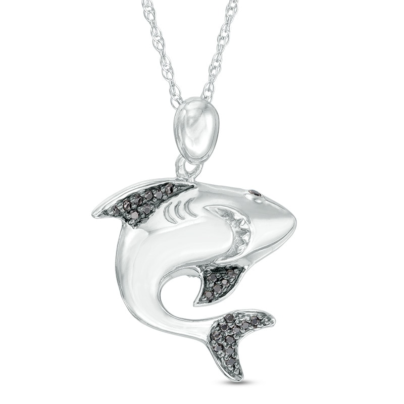 Main Image 1 of 1/8 CT. T.W. Black Diamond Shark Pendant in Sterling Silver