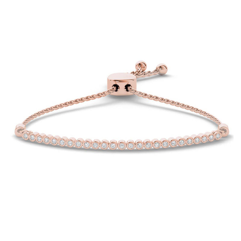 1/10 CT. T.W. Diamond Bar Bolo Bracelet in Sterling Silver with 14K Rose Gold Plate - 9.0"