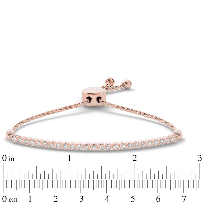 Main Image 2 of 1/10 CT. T.W. Diamond Bar Bolo Bracelet in Sterling Silver with 14K Rose Gold Plate - 9.0"