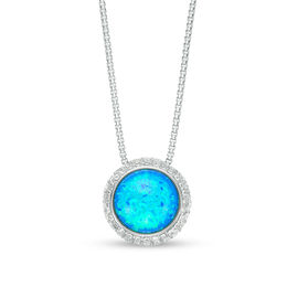 12.0mm Lab-Created Blue Opal, Green Opal and White Sapphire Frame Reversible Bolo Necklace in Sterling Silver - 26&quot;