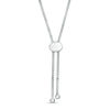 Thumbnail Image 2 of 12.0mm Lab-Created Blue Opal, Green Opal and White Sapphire Frame Reversible Bolo Necklace in Sterling Silver - 26"