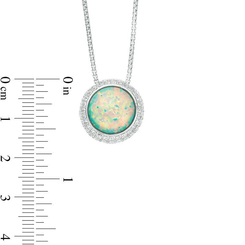 Main Image 3 of 12.0mm Lab-Created Blue Opal, Green Opal and White Sapphire Frame Reversible Bolo Necklace in Sterling Silver - 26"