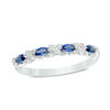 Thumbnail Image 1 of Sideways Marquise Lab-Created Blue and White Sapphire "X" Stackable Band in Sterling Silver