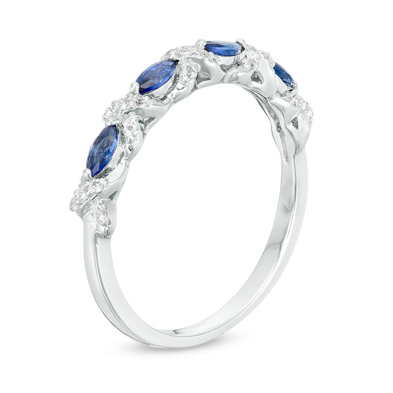 Main Image 2 of Sideways Marquise Lab-Created Blue and White Sapphire "X" Stackable Band in Sterling Silver