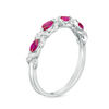 Thumbnail Image 1 of Sideways Marquise Lab-Created Ruby and White Sapphire "X" Stackable Band in Sterling Silver