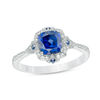 Thumbnail Image 1 of 6.0mm Cushion-Cut Lab-Created Blue and White Sapphire Vintage-Style Frame Geometric Ring in Sterling Silver