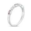 Thumbnail Image 2 of Sideways Marquise Rose de France Amethyst and White Topaz Vintage-Style Stackable Band in Sterling Silver
