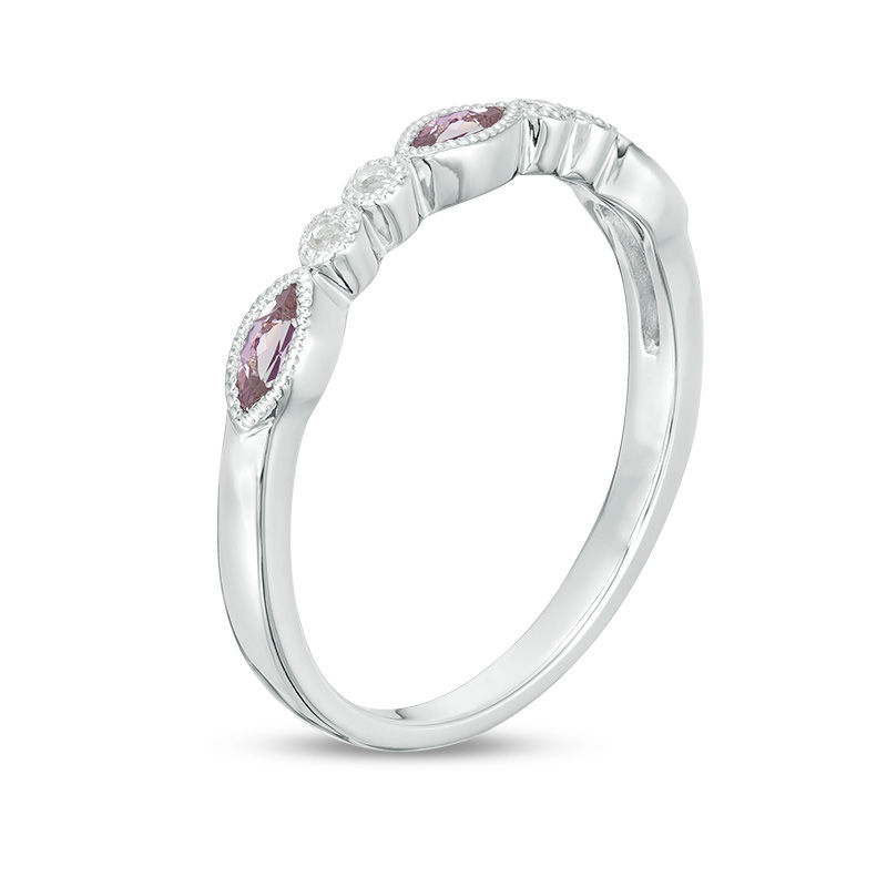 Main Image 2 of Sideways Marquise Rose de France Amethyst and White Topaz Vintage-Style Stackable Band in Sterling Silver