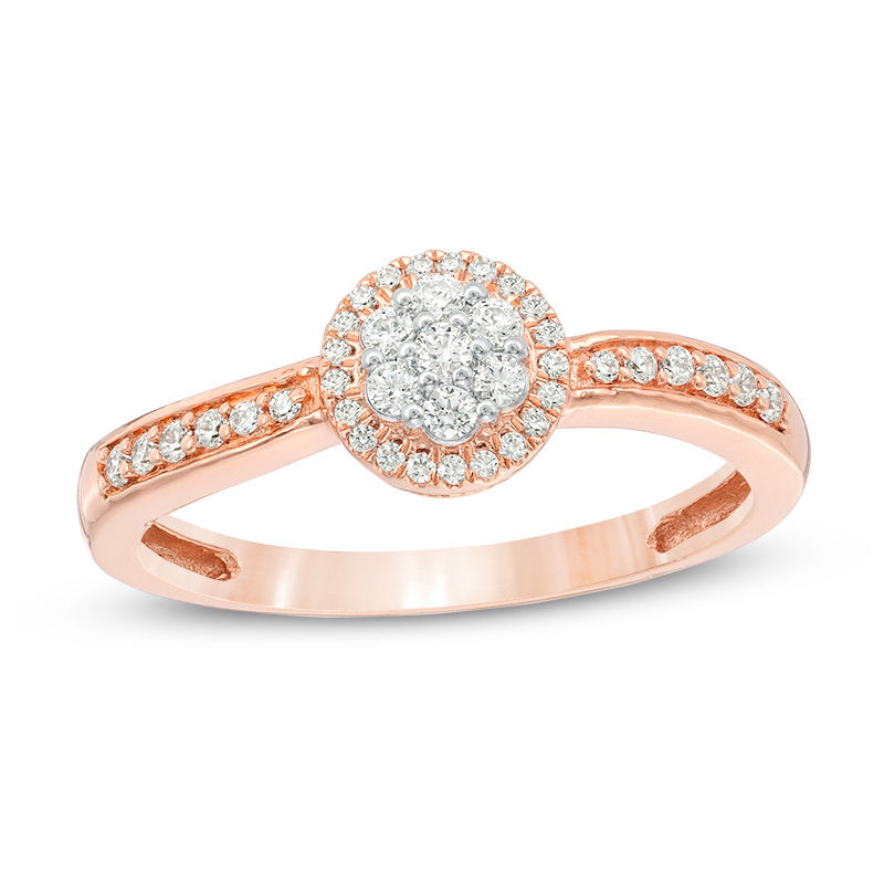 Main Image 1 of 1/4 CT. T.W. Composite Diamond Frame Promise Ring in 10K Rose Gold