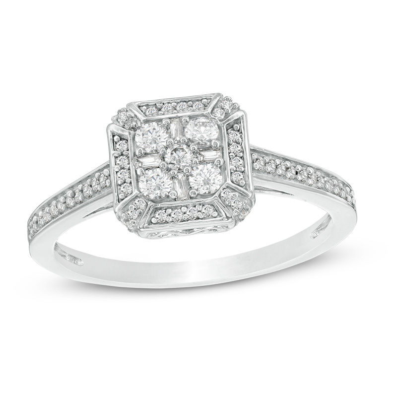Main Image 1 of 1/3 CT. T.W. Composite Diamond Octagonal Frame Ring in 10K White Gold