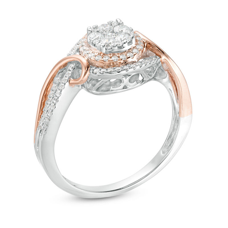 Main Image 2 of 1/2 CT. T.W. Composite Diamond Frame Bypass Swirl Ring in 10K Two-Tone Gold