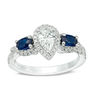 Thumbnail Image 0 of Vera Wang Love Collection 3/4 CT. T.W. Pear-Shaped Diamond and Oval Sapphire Three Stone Ring in 14K White Gold