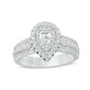 Thumbnail Image 0 of Vera Wang Love Collection 1 CT. T.W. Pear-Shaped Diamond and Sapphire Double Frame Engagement Ring in 14K White Gold