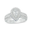 Thumbnail Image 1 of Vera Wang Love Collection 1 CT. T.W. Pear-Shaped Diamond and Sapphire Double Frame Engagement Ring in 14K White Gold
