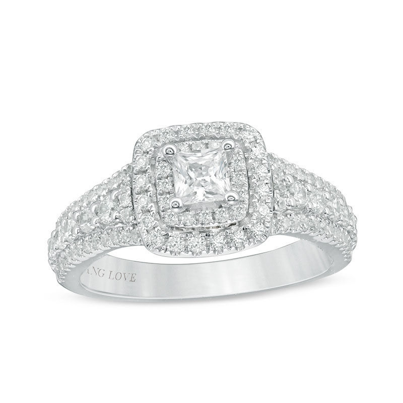 Main Image 1 of Vera Wang Love Collection 1 CT. T.W. Princess-Cut Diamond Double Frame Engagement Ring in 14K White Gold