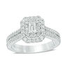 Thumbnail Image 0 of Vera Wang Love Collection 1 CT. T.W. Emerald-Cut Diamond Double Frame Engagement Ring in 14K White Gold
