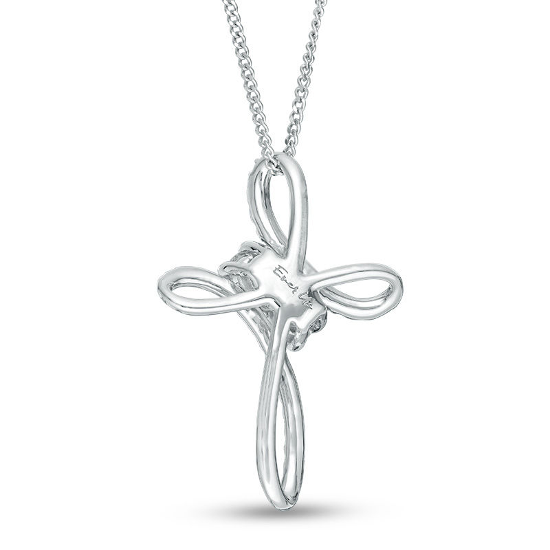 Main Image 2 of Ever Us® 1/2 CT. T.W. Diamond Two-Stone Bypass Cross Pendant in 14K White Gold - 19&quot;
