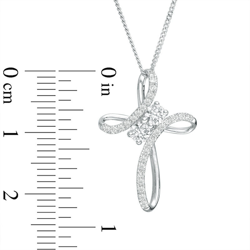 Main Image 3 of Ever Us® 1/2 CT. T.W. Diamond Two-Stone Bypass Cross Pendant in 14K White Gold - 19&quot;