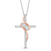 Thumbnail Image 1 of Ever Us® 1/4 CT. T.W. Diamond Two-Stone Swirl Cross Pendant in 14K Two-Tone Gold - 19"