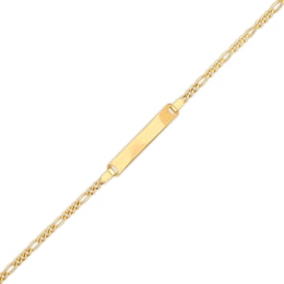 Child's Rectangular ID and Figaro Chain Bracelet in 14K Gold - 6&quot;