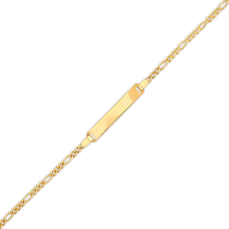 Child's Rectangular ID and Figaro Chain Bracelet in 14K Gold - 6"