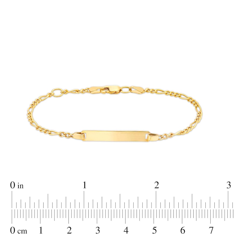 Child's Rectangular ID and Figaro Chain Bracelet in 14K Gold - 6"