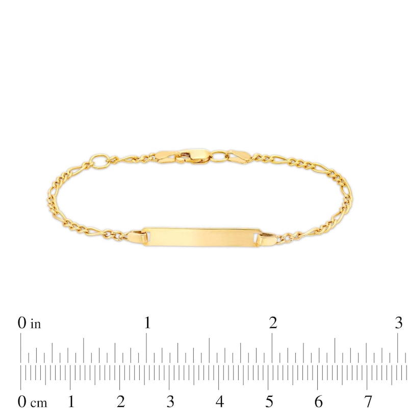 Main Image 3 of Child's Rectangular ID and Figaro Chain Bracelet in 14K Gold - 6"