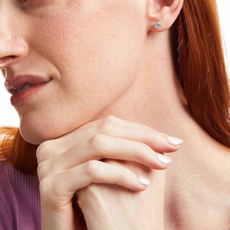 Main Image 2 of White Lab-Created Sapphire Solitaire Graduated Three Pair Earrings Set in 14K Gold