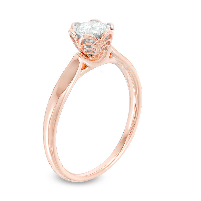 Main Image 2 of 1/3 CT. Diamond Solitaire Flower Engagement Ring in 10K Rose Gold
