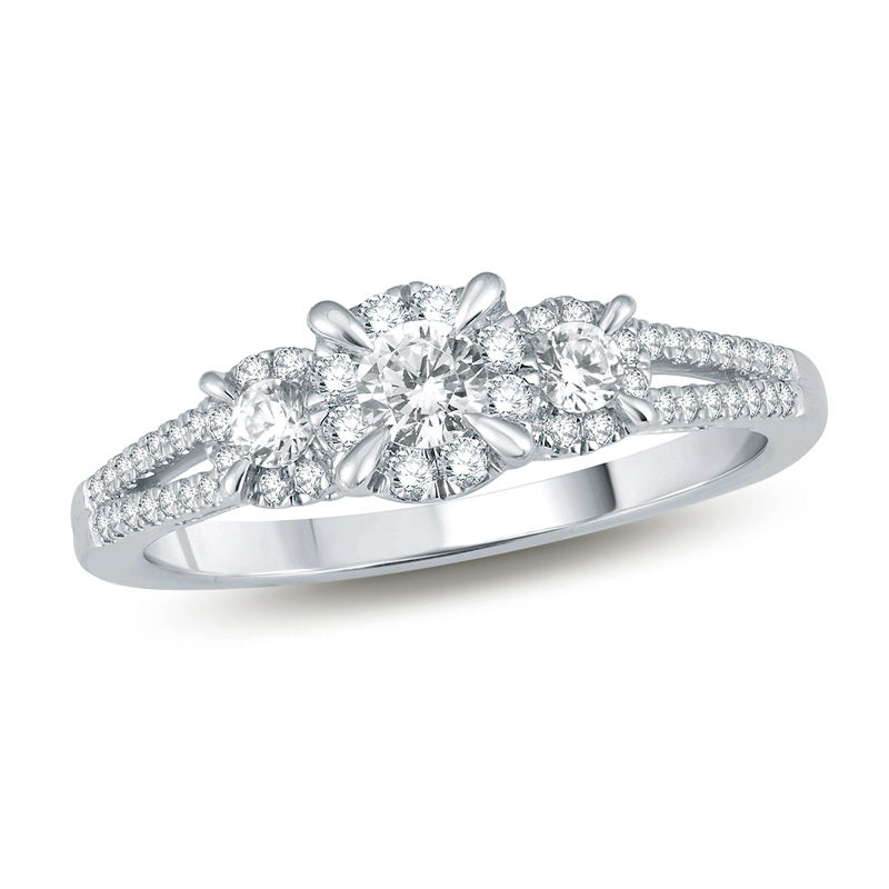 Ria Round Aquamarine and Diamond 1/2 ctw Womens Split Shank 2 Stone  Engagement Ring 14K White Gold | TriJewels