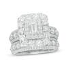 Thumbnail Image 0 of 4 CT. T.W. Certified Emerald-Cut Diamond Double Frame Multi-Row Bridal Set in 14K White Gold (I/I1)