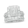 Thumbnail Image 1 of 4 CT. T.W. Certified Emerald-Cut Diamond Double Frame Multi-Row Bridal Set in 14K White Gold (I/I1)