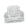 Thumbnail Image 0 of 4 CT. T.W. Certified Emerald-Cut Diamond Double Frame Multi-Row Bridal Set in 14K White Gold (I/I1)