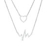 Thumbnail Image 0 of 1/10 CT. T.W. Diamond Heart Outline and Heartbeat Double Strand Necklace in Sterling Silver - 17"