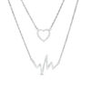 Thumbnail Image 1 of 1/10 CT. T.W. Diamond Heart Outline and Heartbeat Double Strand Necklace in Sterling Silver - 17"